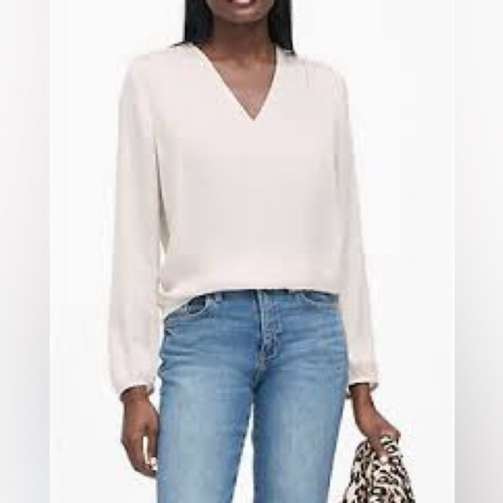NWOT Banana Republic Sz XS Petite Soft Satin Smocked Blouse Ivory